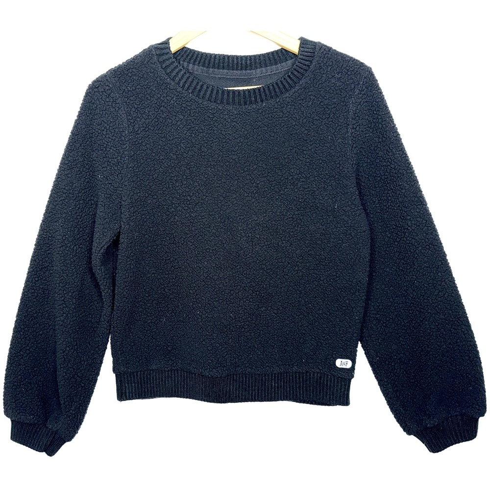 Abercrombie & Fitch Soft AF Sherpa Black Fleece Pullover Crewneck Sweater Size S